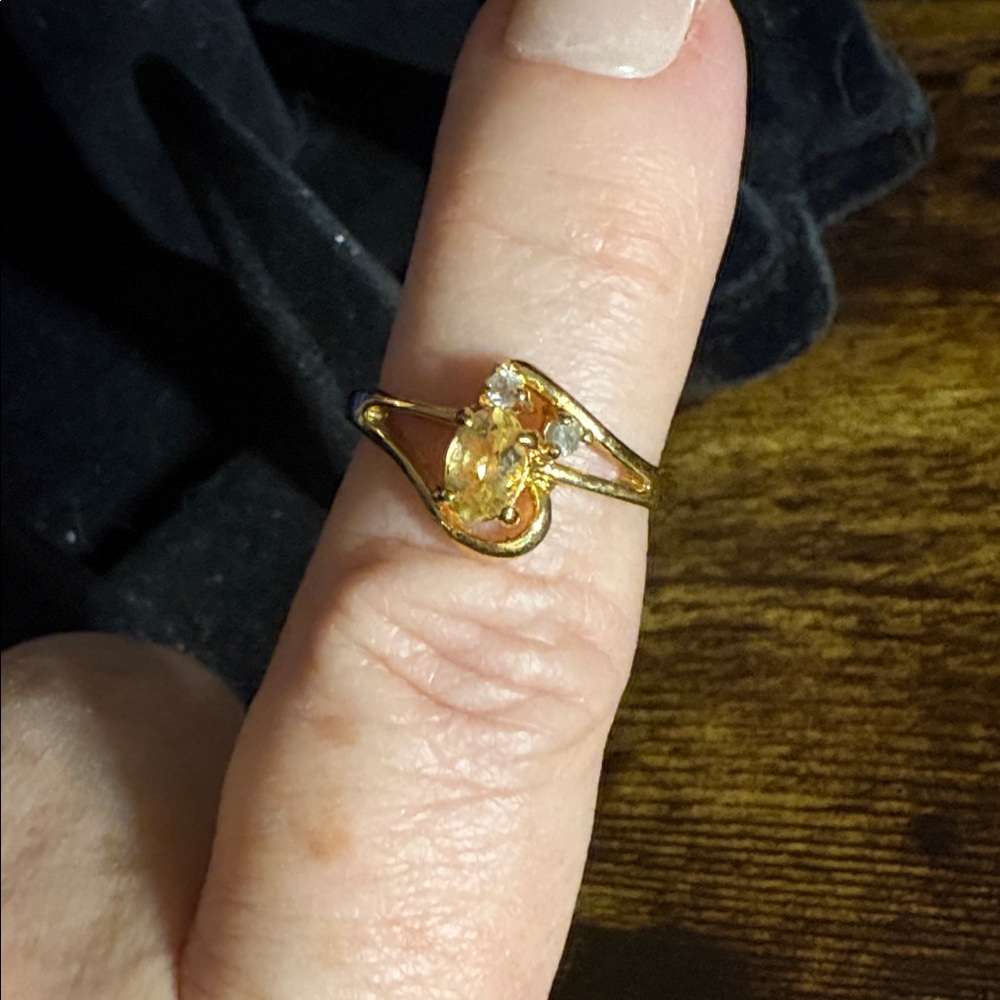 Yellow Topaz with Round Rhinestones Ring size 6.75